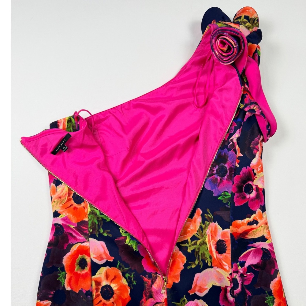 Alex Marie Navy One-Shoulder Floral Dress with Pink & Orange Blooms - Picture 5 of 12